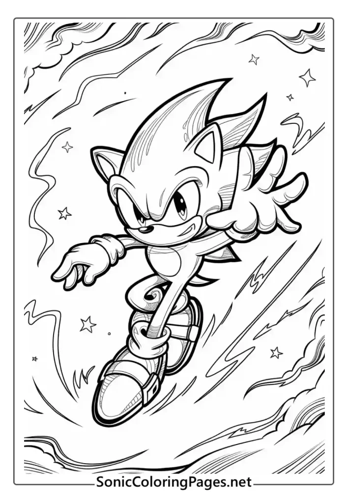 Super Sonic Coloring Pages PDF Sheet 1